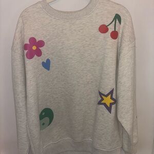 Gray Sweatshirt with Colorful Graphics